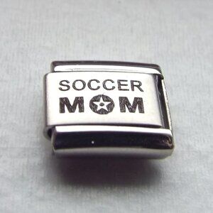 Soccer Mom soccer ball laser 9mm stainless steel italian charm bracelet link new